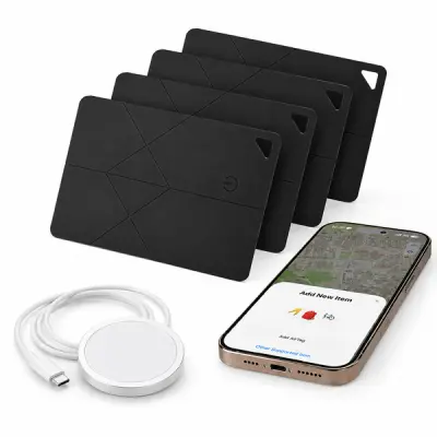 Komplet 4 pametnih sledilnih kartic za denarnico in prtljago, IP67 vodoodporne, brezžično polnjenje, Apple Find My/Android Find Hub | F4INDMEPRO