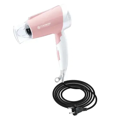 Kompakten ionski sušilnik za lase 1300 W s 3 nastavitvami in hitrim sušenjem, Bela / Roza