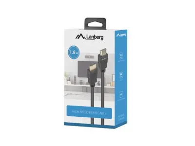 CABO HDMI LANBERG M/M V1.4 CCS 1,8M PARA TVS E CONSOLES, TOTALMENTE EM COBRE.