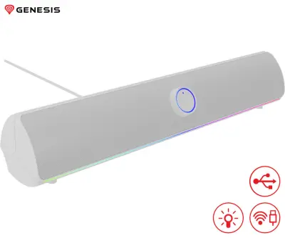 GENESIS HELIUM 312BT računalniški zvočnik / soundbar, STEREO 2.0, 10W RMS, BT 5.2, RGB LED, gumbi za upravljanje, USB-A, bel
