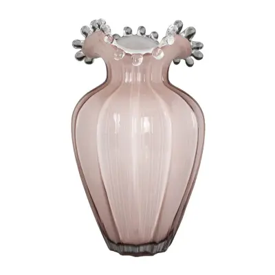 Vaza Blossom 17xh28cm / rozasto-bela / steklo