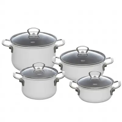 Set posode Light Grey / 8-delni / indukcija / emajl, steklo, inox