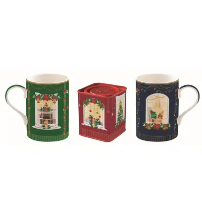 Set lonček+škatla za čaj Festive Avenue 2x350ml / porcelan, kovina