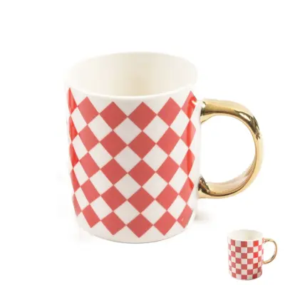 Lonček mug Joyful 350ml / 9,5x8xh11,5cm / rdeč / več vzorcev / porcelan