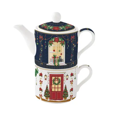 Set čajnik Tea For One Festive Avenue 2x280ml / porcelan