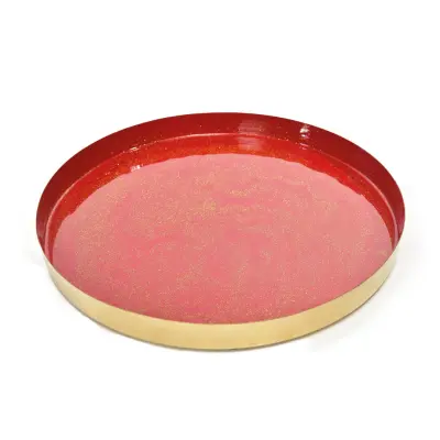 Lakiran pladenj 32cm / okrogel / rdeč / kovina