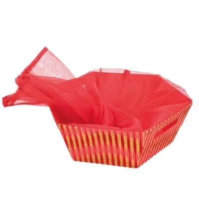 Novoletna košara za darila 37,5x32,5xh12cm / rdeče-zlata / karton, organza
