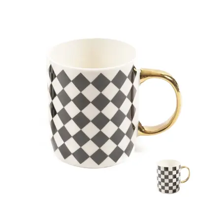 Lonček mug Joyful 350ml / 9,5x8xh11,5cm / črn / več vzorcev / porcelan