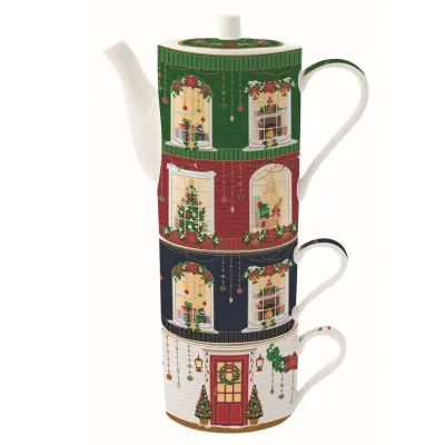 Set čajnik Tea For One Festive Avenue 500ml+2x240ml / porcelan