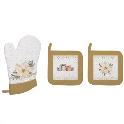 Set 2x prijemalka+rokavica White Elegance / 3 kos / bombaž, poliester