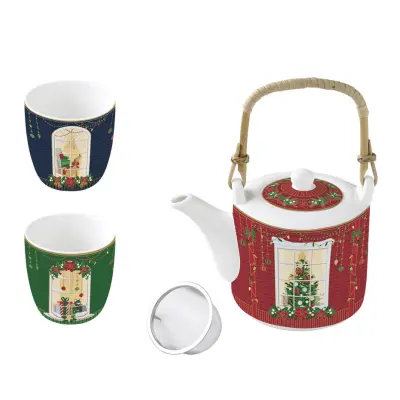 Set čajnik 600ml + 2 kozarca 160ml Festive Avenue / 3 kos / porcelan