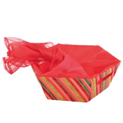 Novoletna košara za darila 37,5x32,5xh12cm / rdeče-zelena / karton, organza