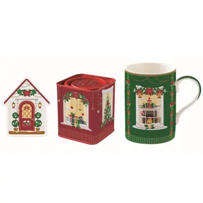 Lonček s podstavkom in škatlo za čaj Festive Avenue 350ml / porcelan, kovina