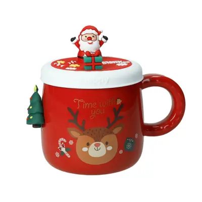 Lonček s pokrovom in magnetom Christmas 400ml / Jelka / porcelan, silikon
