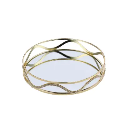 Dekorativni pladenj CMU5 20xh6cm / okrogel / zlat / kovina, steklo