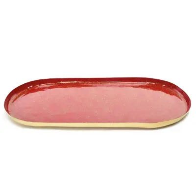 Lakiran pladenj 40x20xh1,5cm / ovalen / rdeč / kovina