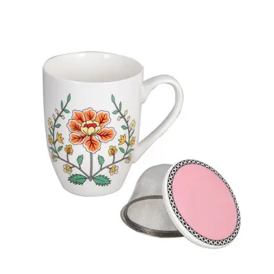 Skodelica s cedilom - tisana Heritage 400ml / roza pokrov / porcelan, inox