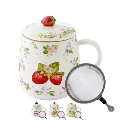 Set skodelica s cedilom - tisana Fancy Fruit 450ml / več vzorcev / porcelan, inox