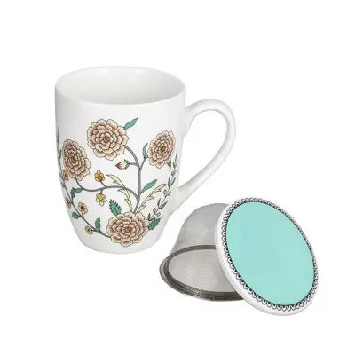 Skodelica s cedilom - tisana Heritage 400ml / moder pokrov / porcelan, inox