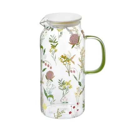 Vrč s pokrovom Bucolic h23cm / 1,3L / steklo, pvc, inox