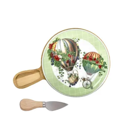 Set deska za rezanje+nož za sir Wonderland 29,5x20cm / porcelan, inox, les