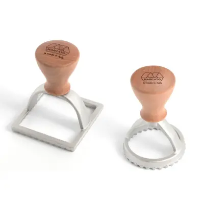 Set model za raviole, piškote Stamp / 2 kos / krog in kvadrat / aluminij, les