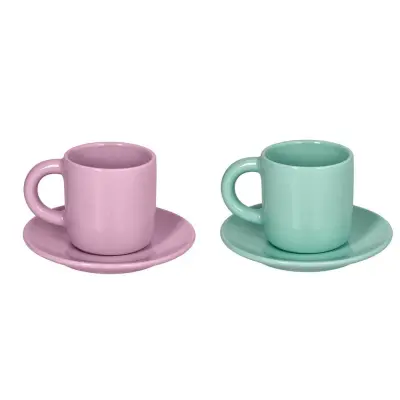 Set skodelica za črno kavo Colorblock 100ml / vijola, zelena / 2 kos / porcelan