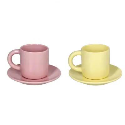 Set skodelica za črno kavo Colorblock 100ml / roza, rumena / 2 kos / porcelan