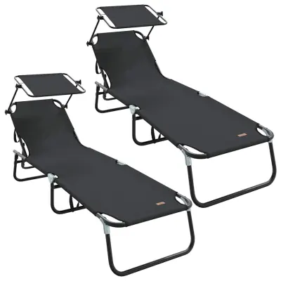 vidaXL Zložljiv ležalnik 2 pcs Črna 190 x 57 x 81 cm oxford