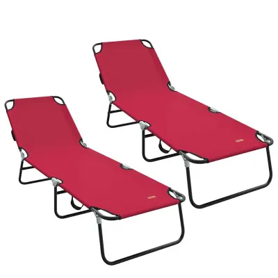 vidaXL Zložljiv ležalnik 2 pcs Rdeča 188 x 57 x 86,5 cm Poliester