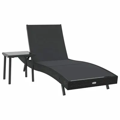 vidaXL Ležalnik 2 pcs Črna poli ratan