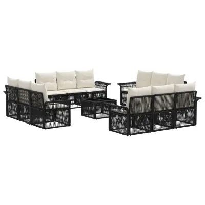 vidaXL Vrtna sedežna garnitura 13 pcs Črna poli ratan