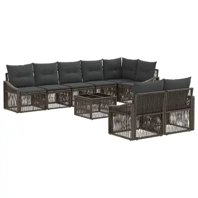 vidaXL Vrtna sedežna garnitura 9 pcs Siva poli ratan