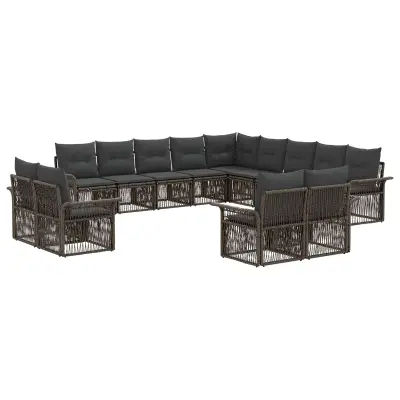 vidaXL Vrtna sedežna garnitura 13 pcs Siva in temno siva poli ratan