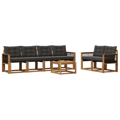 vidaXL Zunanja garnitura za sedenje z blazino 7 pcs Naravna in črna