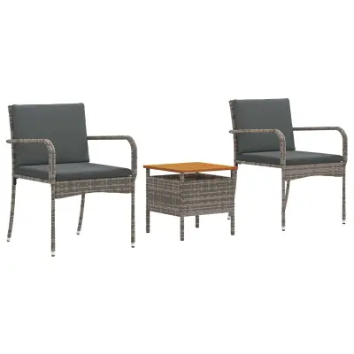 vidaXL Vrtnik Bistro Set z blazino 3 pcs Siva poli ratan