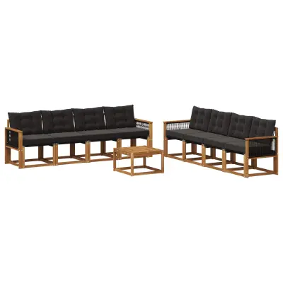 vidaXL Zunanja garnitura za sedenje z blazino 9 pcs Naravna in črna