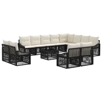vidaXL Vrtna sedežna garnitura 13 pcs Črna poli ratan