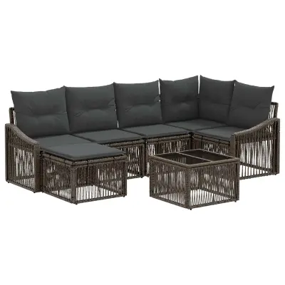 vidaXL Vrtna sedežna garnitura 7 pcs Siva poli ratan