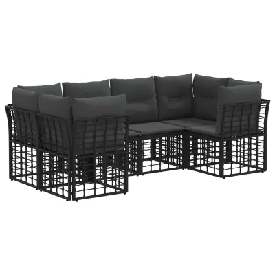 vidaXL Zunanja garnitura za sedenje z blazino 6 pcs Črna Poliester