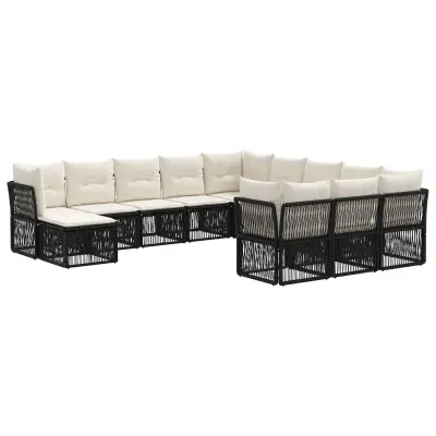 vidaXL Vrtna sedežna garnitura 12 pcs Črna poli ratan