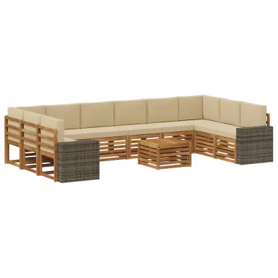 vidaXL Zunanja garnitura za sedenje 11 pcs Naravna in bež Poliester