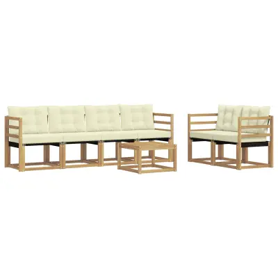 vidaXL Zunanja garnitura za sedenje z blazino 7 pcs Bela in krem