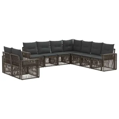 vidaXL Vrtna sedežna garnitura 9 pcs Siva in temno siva poli ratan