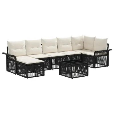 vidaXL Vrtna sedežna garnitura 8 pcs Črna poli ratan