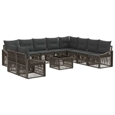 vidaXL Vrtna sedežna garnitura 11 pcs Siva poli ratan