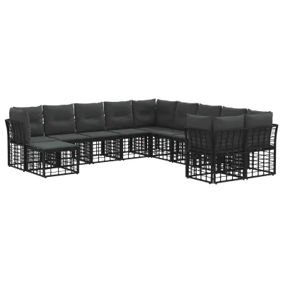 vidaXL Zunanja garnitura za sedenje 11 pcs Črna in Temno siva