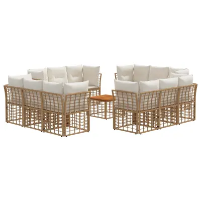 vidaXL Zunanja garnitura za sedenje 13 pcs Naravna in krem bela