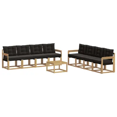 vidaXL Zunanja garnitura za sedenje z blazino 9 pcs Bela in črna