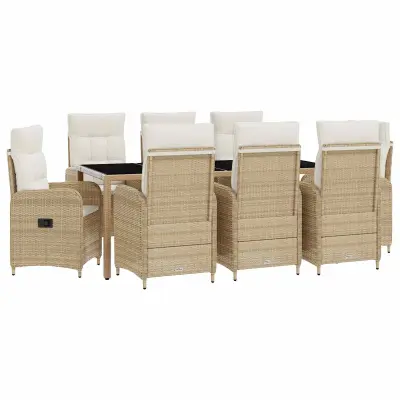 vidaXL Zunanja jedilnica z blazino 9 pcs Bež in smetanasto bela